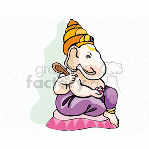 A colorful clipart image depicting a stylized figure of Lord Ganesha, a significant deity in Hinduism, shown sitting with vibrant attire.