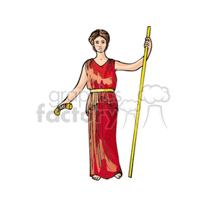 Ancient Woman Holding Staff and Scroll