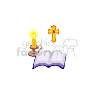 Religious Symbols : Candle, Book, and Cross