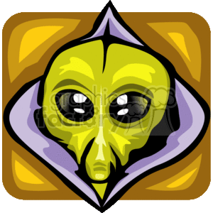   The image is a stylized depiction of a classic green alien face with large black eyes, commonly associated with the concept of extraterrestrial life. The alien has a triangular face shape, with a prominent forehead and a pointed chin. It