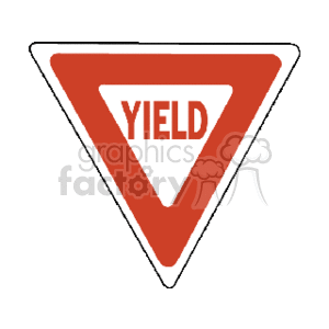 The image is a clipart of a yield traffic sign, which is triangular and typically used to signify that drivers must prepare to stop if necessary to let a driver on another approach proceed. It has a red border and a white center with the word YIELD in capital letters.