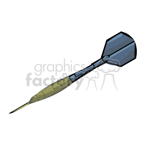 The image depicts a single dart with blue coloring on the body. The dart has a pointed tip, presumably metal, a blue shaft, and what looks like a green and khaki colored flight.