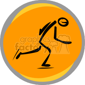 The clipart image depicts a stylized figure of a person ice skating. The skater is represented by simple black lines against an orange circular background, indicating movement and balance, typical of ice skating. The figure appears to be in motion, with one leg extended back and arms outstretched for balance.