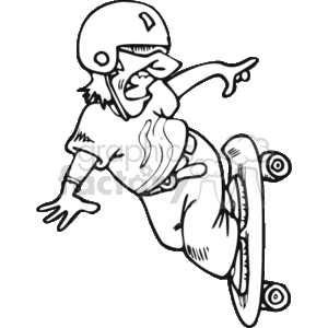 Black and white cartoon skateboarder