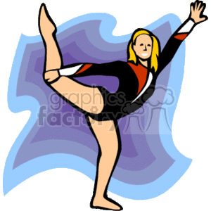   The image depicts a stylized illustration of a woman performing a high kick or a dance move, which could be part of a fitness routine, gymnastics, or aerobics exercise. She