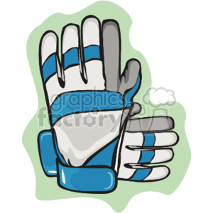 The clipart image features a single blue and white baseball batting glove. The glove appears to be designed for the left hand, as suggested by the thumb placement and glove silhouette.