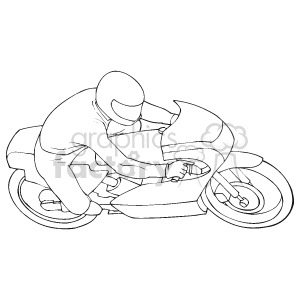 The clipart image features a line drawing of a person wearing a helmet and leathers, leaning forward while riding a sport-style motorcycle. The motorcycle is designed with racing aesthetics and the rider seems to be maneuvering at speed or preparing to race.