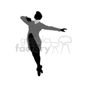 Silhouette of a male ballet dancer performing a jump or dance move with one leg extended.