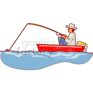 Man fishing from a small red boat
