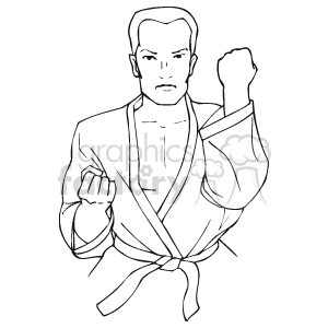 The clipart image depicts a male figure in a karate stance wearing a traditional karate gi with a black belt. His fists are clenched as if ready for a martial arts practice or combat.