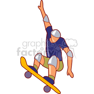 A Boy with all his Gear on Skating on a Yellow Board