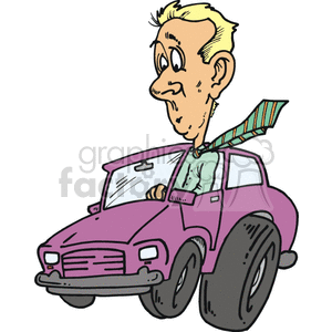 cartoon man driving a purple car