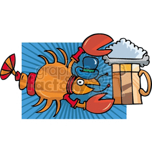 A whimsical clipart image depicting a cartoonish crab, wearing a top hat and bow tie, holding a frothy beer mug. The background includes blue rays, suggesting a playful and celebratory theme. This image is related to the Cancer star sign in horoscopes.