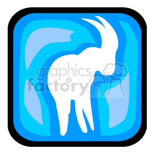 This clipart image features a stylized representation of a goat, which is a symbol for the astrological sign Capricorn, one of the twelve zodiac signs. The image is set against an abstract blue background, possibly meant to evoke the elements of water or air, inside a square-shaped frame.