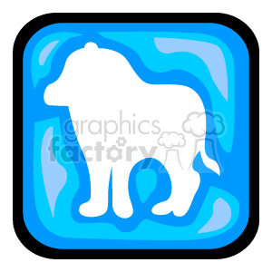 This clipart image features a stylized representation of a lion, which is the symbol associated with the astrological zodiac sign Leo. The image has a blue and white color scheme with swirling patterns in the background that evoke a sense of the mystical or celestial.