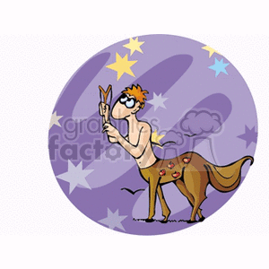 A humorous clipart image of a centaur holding a slingshot, representing the Sagittarius star sign. The background consists of various stars.
