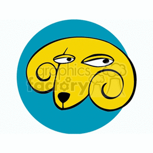 A colorful clipart image featuring a stylized yellow ram's head representing the Aries zodiac sign on a blue circular background.