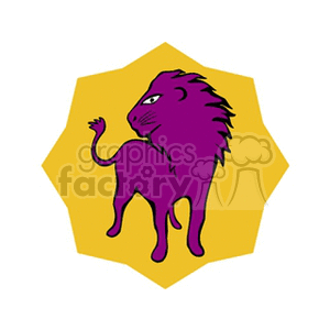 Clipart image of a purple lion, representing the Leo star sign, on a yellow background.
