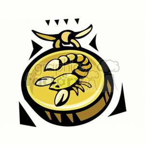 Clipart image of a Scorpio zodiac sign medallion, depicting a scorpion in yellow and black colors.