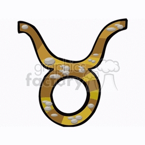 Clipart image of the Taurus zodiac sign, characterized by horns and decorated with gold and silver coins.