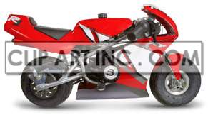 Clipart image of a red mini pocket bike with racing design elements.