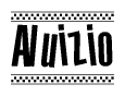 Aluizio Bold Text with Racing Checkerboard Pattern Border