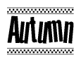The image contains the text Autumn in a bold, stylized font, with a checkered flag pattern bordering the top and bottom of the text.