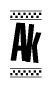 The image is a black and white clipart of the text Ak in a bold, italicized font. The text is bordered by a dotted line on the top and bottom, and there are checkered flags positioned at both ends of the text, usually associated with racing or finishing lines.