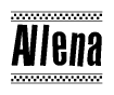 The clipart image displays the text Allena in a bold, stylized font. It is enclosed in a rectangular border with a checkerboard pattern running below and above the text, similar to a finish line in racing. 