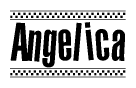 The image contains the text Angelica in a bold, stylized font, with a checkered flag pattern bordering the top and bottom of the text.
