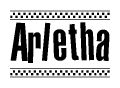 The image contains the text Arletha in a bold, stylized font, with a checkered flag pattern bordering the top and bottom of the text.