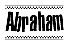The image contains the text Abraham in a bold, stylized font, with a checkered flag pattern bordering the top and bottom of the text.