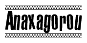 The image contains the text Anaxagorou in a bold, stylized font, with a checkered flag pattern bordering the top and bottom of the text.