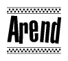 The clipart image displays the text Arend in a bold, stylized font. It is enclosed in a rectangular border with a checkerboard pattern running below and above the text, similar to a finish line in racing. 