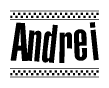 Andrei Bold Text with Racing Checkerboard Pattern Border