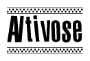 The clipart image displays the text Altivose in a bold, stylized font. It is enclosed in a rectangular border with a checkerboard pattern running below and above the text, similar to a finish line in racing. 