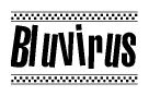 The clipart image displays the text Bluvirus in a bold, stylized font. It is enclosed in a rectangular border with a checkerboard pattern running below and above the text, similar to a finish line in racing. 