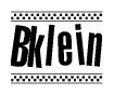 The clipart image displays the text Bklein in a bold, stylized font. It is enclosed in a rectangular border with a checkerboard pattern running below and above the text, similar to a finish line in racing. 