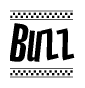 The image is a black and white clipart of the text Buzz in a bold, italicized font. The text is bordered by a dotted line on the top and bottom, and there are checkered flags positioned at both ends of the text, usually associated with racing or finishing lines.