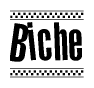 The image contains the text Biche in a bold, stylized font, with a checkered flag pattern bordering the top and bottom of the text.