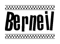 The image contains the text Berneil in a bold, stylized font, with a checkered flag pattern bordering the top and bottom of the text.