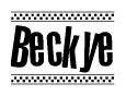 The clipart image displays the text Beckye in a bold, stylized font. It is enclosed in a rectangular border with a checkerboard pattern running below and above the text, similar to a finish line in racing. 