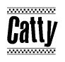 The image contains the text Catty in a bold, stylized font, with a checkered flag pattern bordering the top and bottom of the text.