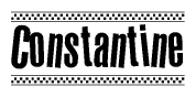 The clipart image displays the text Constantine in a bold, stylized font. It is enclosed in a rectangular border with a checkerboard pattern running below and above the text, similar to a finish line in racing. 