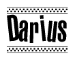 The image contains the text Darius in a bold, stylized font, with a checkered flag pattern bordering the top and bottom of the text.