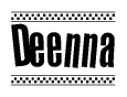 The clipart image displays the text Deenna in a bold, stylized font. It is enclosed in a rectangular border with a checkerboard pattern running below and above the text, similar to a finish line in racing. 