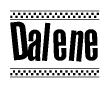 The image contains the text Dalene in a bold, stylized font, with a checkered flag pattern bordering the top and bottom of the text.