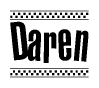 The image contains the text Daren in a bold, stylized font, with a checkered flag pattern bordering the top and bottom of the text.
