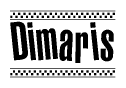 The clipart image displays the text Dimaris in a bold, stylized font. It is enclosed in a rectangular border with a checkerboard pattern running below and above the text, similar to a finish line in racing. 
