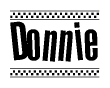 The clipart image displays the text Donnie in a bold, stylized font. It is enclosed in a rectangular border with a checkerboard pattern running below and above the text, similar to a finish line in racing. 
